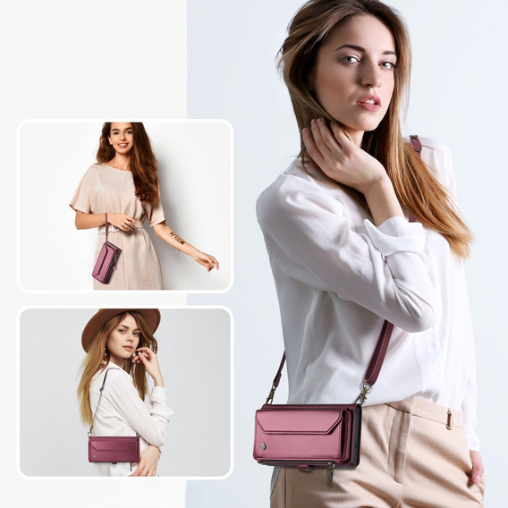 Чехол CASEME для Samsung Galaxy Z Fold6 5G, RFID Leather Wallet, с плечевым ремнем, красный