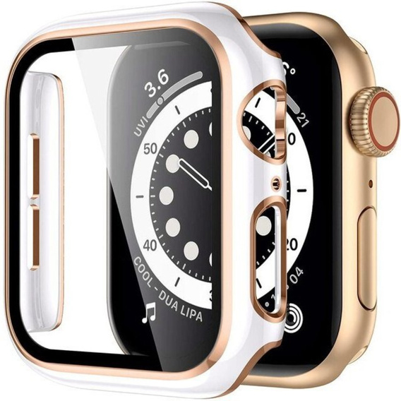 2в1 чехол и защитное стекло для часов Apple Watch 7/8 45mm - White / Gold