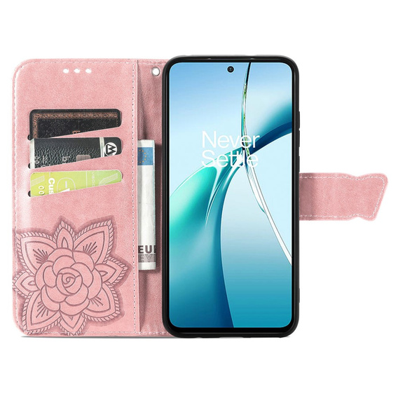 Чохол-книжка для Xiaomi Redmi Note 14 4G, Butterfly, рожевий rose gold