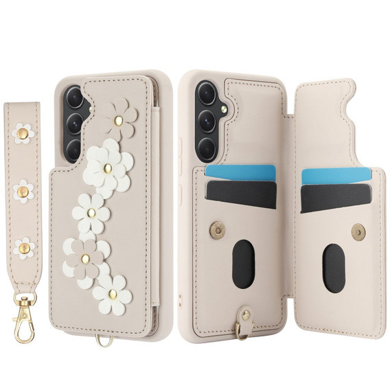 Чохол для Samsung Galaxy S23 FE, Leather Flower Card Slot, бежевий