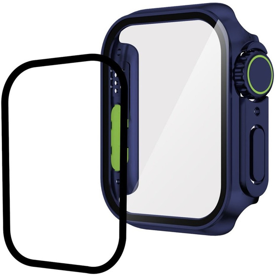 Силиконовый футляр со встроенным защитным стеклом до Apple Watch 7 / 8 45MM, Dark Blue/Green