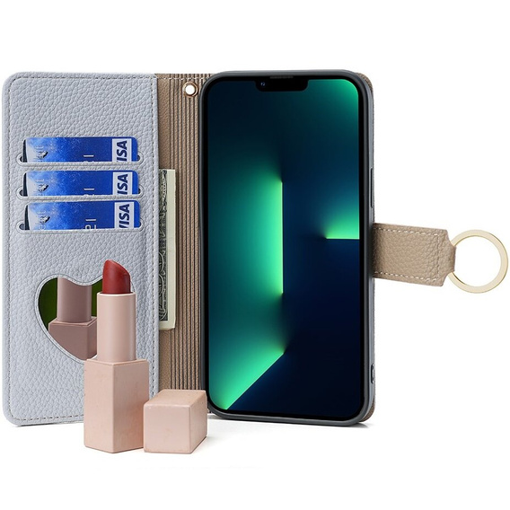 Флип-кейс для iPhone 15 Pro Max, Wallet Zipper Pocket, с зеркалом, синий