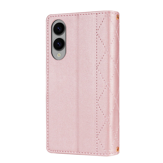 Чохол-сумка для Samsung Galaxy S25 Edge, Rhombus Crossbody Leather, рожевий rose gold