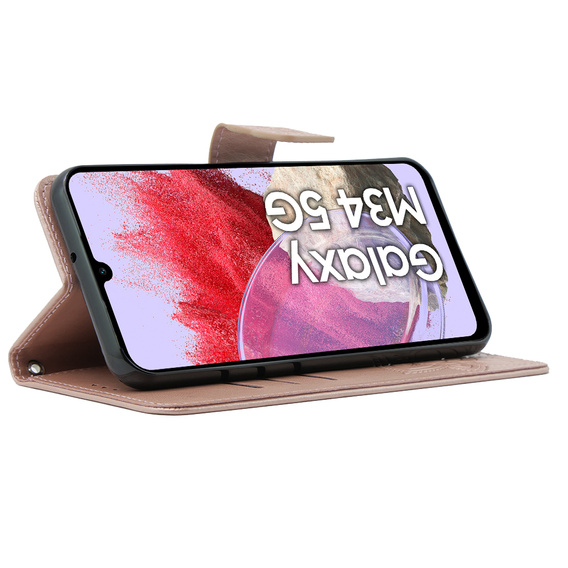 Откидной чехол для Samsung Galaxy M34 5G, Butterfly, розовый rose gold