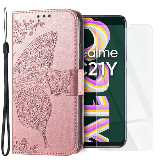 Чoхол Wallet до Realme C21Y / C25Y, Butterfly, Pink