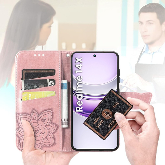 Чохол-книжка для Realme 14X / Realme C75, Butterfly, рожевий rose gold