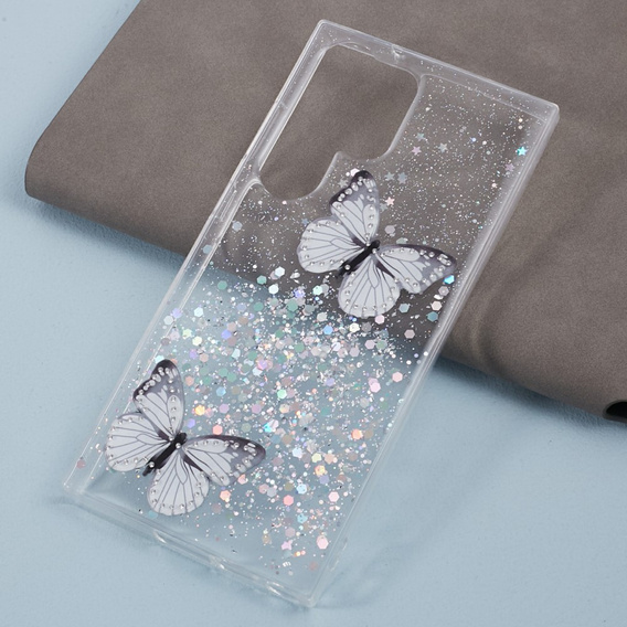 Чохол для Samsung Galaxy S24 Ultra, Glitter Butterfly, білий