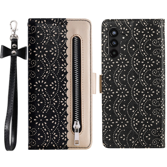 Чохол-кришка для Samsung Galaxy A35 5G, Wallet Pocket Zipper Lace, чорний