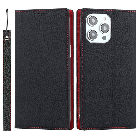 Откидной чехол для iPhone 14 Pro Max, Litchi Skin Grain, чёрный