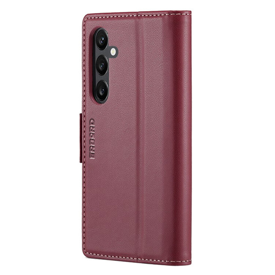 Чехол для Samsung Galaxy S24, ERBORD Glossy Litchi, кошелек с клапаном, красный