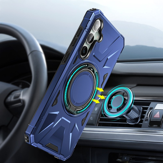 Чехол для Samsung Galaxy A15 5G, бронированный с подставкой и ручкой-планшетом, фиолетовый + 9H стекло