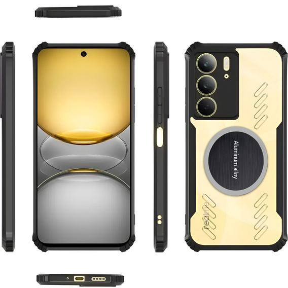 Чохол для Realme 14X / Realme C75, з магнітною пластиною, прозорий / чорний