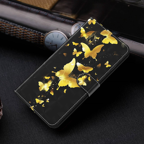 Откидной чехол для Samsung Galaxy A14 4G/5G, Wallet Butterfly, золотой