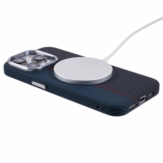 Чохол для iPhone 13 Pro Max, Carbon Fiber MagSafe, чорний / синій