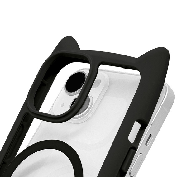 Чехол для iPhone 13 / iPhone 14, для MagSafe, Cute Cat, чёрный + стекло для экрана