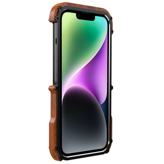 Чехол R-JUST для iPhone 14 Plus, Alu Wood Bumper, черный