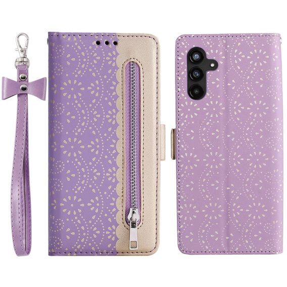 Чохол-кришка для Samsung Galaxy A14 4G/5G, Wallet Pocket Zipper Lace, фіолетовий