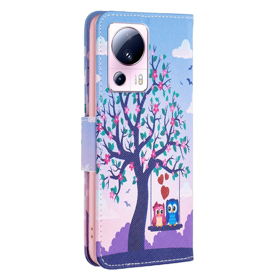 Откидной чехол для Xiaomi 13 Lite, Wallet, tree & owls, синий