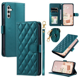 Чохол-сумка для Samsung Galaxy S24 FE, Rhombus Crossbody Leather, темно-зелений