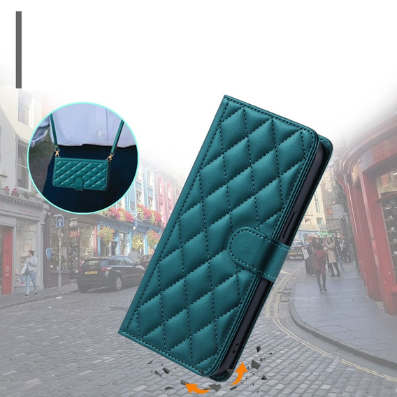 Чохол-сумка для Samsung Galaxy S24 FE, Rhombus Crossbody Leather, темно-зелений