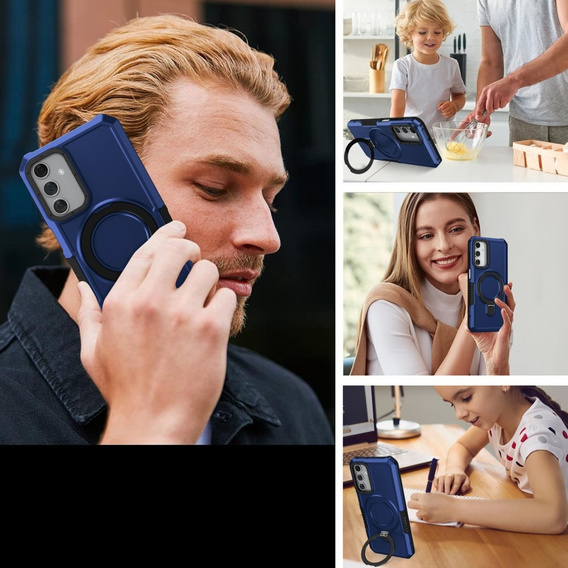 Чехол до Samsung Galaxy A15 5G, Kickstand Ring, чёрный + стекло 9H