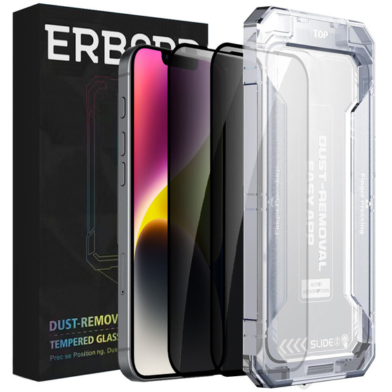2x Загартоване захисне скло для iPhone 14 Plus / 13 Pro Max, ERBORD 9H Easy App Anti-Peep