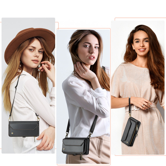 Чехол CASEME для Samsung Galaxy S25 FE, RFID Leather Wallet, с плечевым ремнем, чёрный