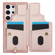 Чохол для Samsung Galaxy S24 Ultra, Leather Flower Card Slot, рожевий