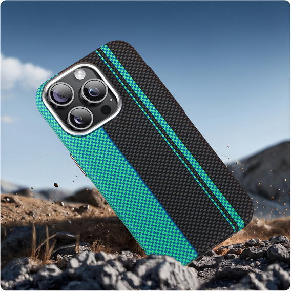 Чохол для iPhone 13 Pro Max, Carbon Fiber MagSafe, чорний / синій