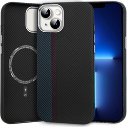 Чохол для iPhone 13, Carbon Fiber MagSafe, чорний / синій