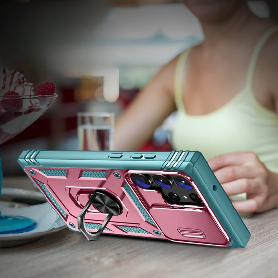 Чехол NOX Camera Slide Samsung Galaxy S23 Ultra, CamShield Slide, розовый / зеленый
