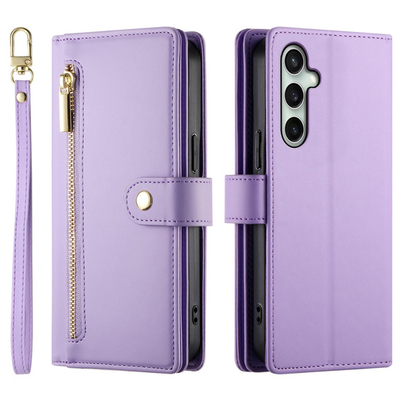 Откидной чехол для Samsung Galaxy S24 FE, Wallet Zipper Pocket, фиолетовый