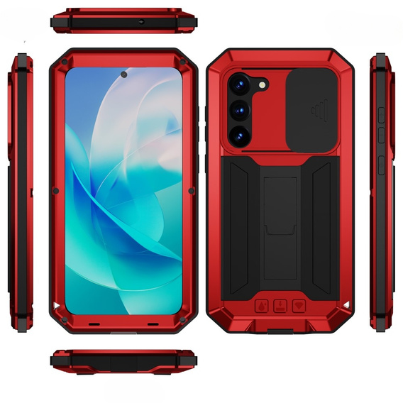 Бронированный чехол для Samsung Galaxy S23, R-JUST CamShield Slide, красный / черный