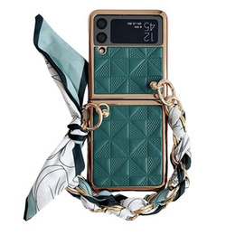 Чехол для Samsung Galaxy Z Flip4 5G, Grid Leather, зелёный