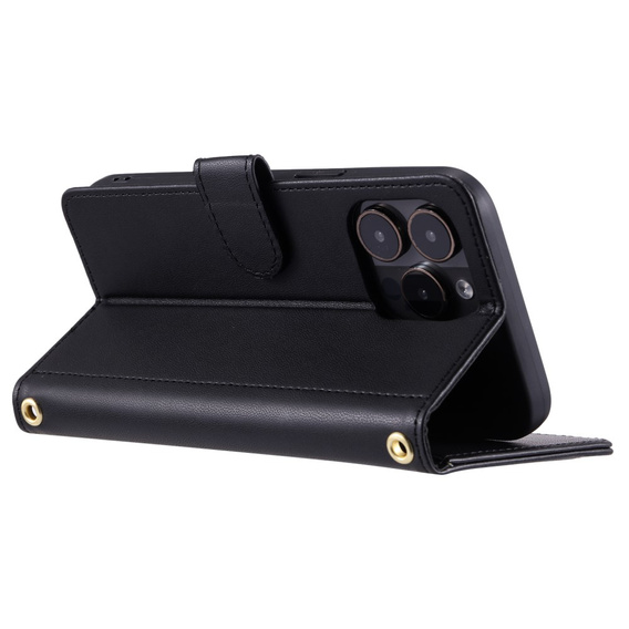 Чохол-сумка для iPhone 16 Pro Max, Rhombus Crossbody Leather, чорний