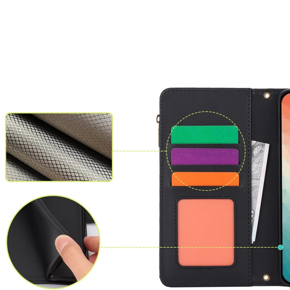Чохол-книжка для Samsung Galaxy S24, Wallet Zipper Pocket RFID, з плечовим ременем, чорний