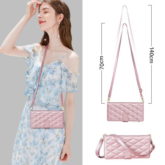 чехол-крышка для Samsung Galaxy A56 5G, Rhombus Crossbody Leather, розовый rose gold
