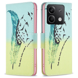 Откидной чехол для Xiaomi Redmi Note 13 5G, Wallet, Feather синий / жёлтый