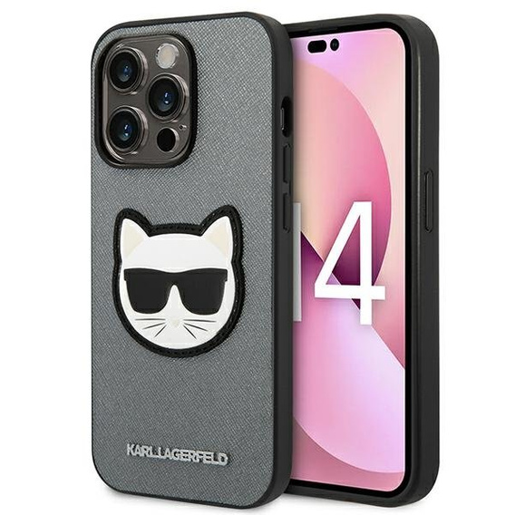 Чехол Karl Lagerfeld до iPhone 14 Pro Max, Saffiano Choupette Head Patch, серебряный