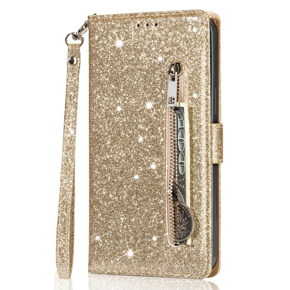 Чохол-книжка для Samsung Galaxy A35 5G, Wallet Zipper Pocket Glittery, золотий