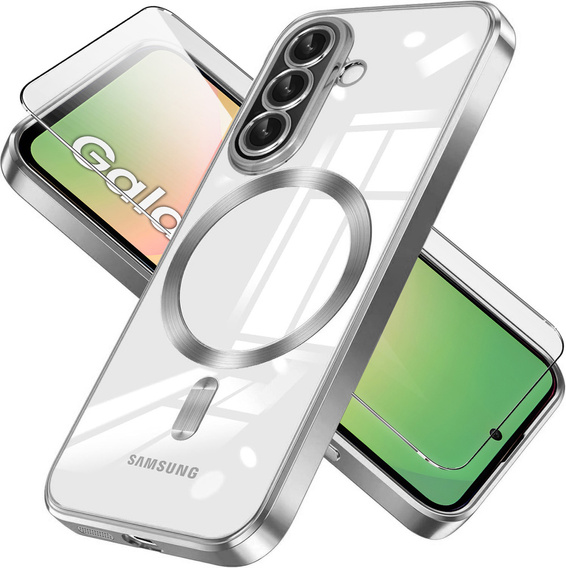 Чохол для Samsung Galaxy A56 5G, Electro MagSafe, сріблястий + Скло на екран