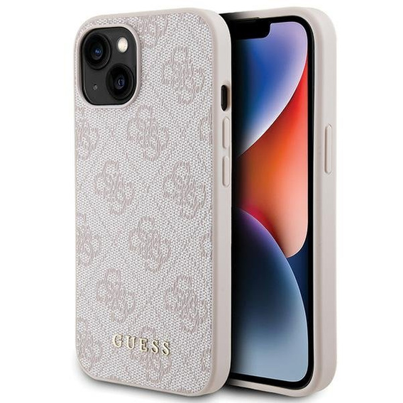 Чoхол GUESS до iPhone 15, 4G Metal Gold Logo, рожевий