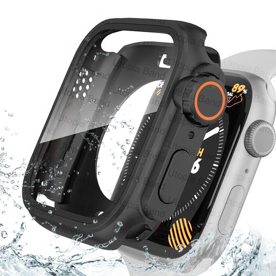 2в1 чехол и защитное стекло для часов Apple Watch 6/5/4/SE 44MM, Black/Orange