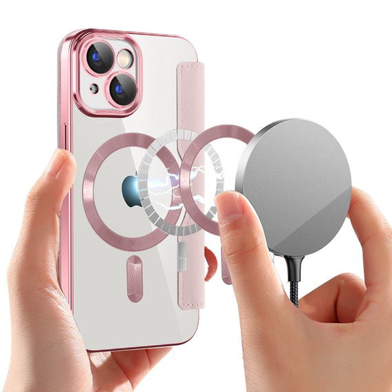 Откидной чехол для iPhone 15, RFID Wallet MagSafe CamShield, розовый