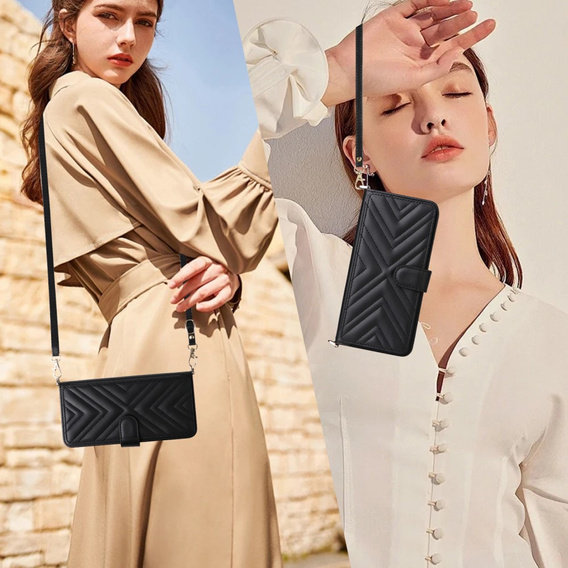 Флип-кейс Crossbody Leather Wallet для Realme 14 Pro+ 5G, черный