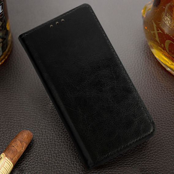 Чехол для Samsung Galaxy A54 5G, кожаный чехол-книжка, чёрный + стекло