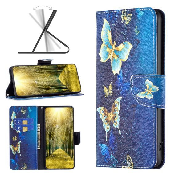 Откидной чехол для Xiaomi Redmi Note 13 Pro 5G, Wallet, Butterflies синий