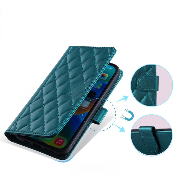 чехол-крышка для Xiaomi Redmi Note 13 Pro 4G / Xiaomi Redmi Note 14S / Xiaomi Poco M6 Pro 4G, Rhombus Crossbody Leather, тёмно-зелёный