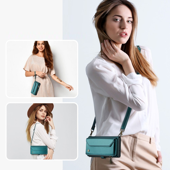 Чохол CASEME для Samsung Galaxy A55 5G, RFID Leather Wallet з плечовим ременем, зелений