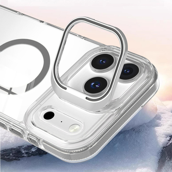 Чехол для iPhone 17 Pro, для MagSafe, с подставкой, прозрачный с серыми вставками